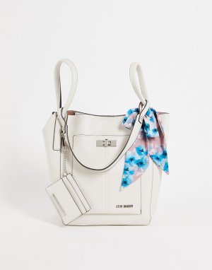 Кремовая сумка-портфель с отделением для карт, съемной сумочкой через плечо и декоративным шарфом -Белый Steve Madden