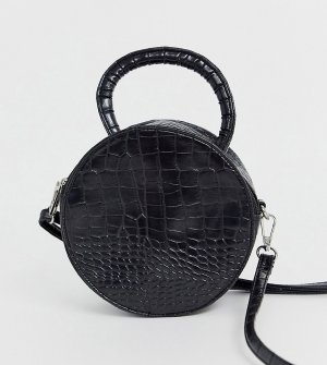 Черная круглая сумка с эффектом крокодиловой кожи и ремешком через плечо -Черный Missguided