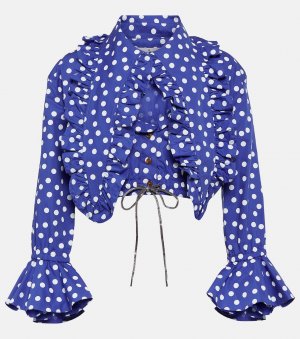 Хлопковая блузка в горошек с оборками форме сердечек , синий Vivienne Westwood