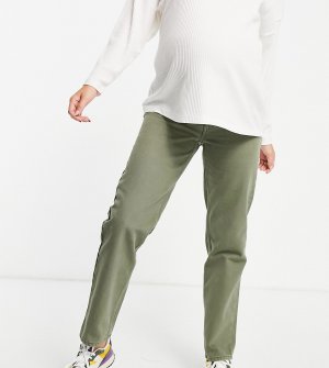 Прямые джинсы цвета хаки с заниженной талией ASOS DESIGN Maternity-Зеленый цвет Maternity