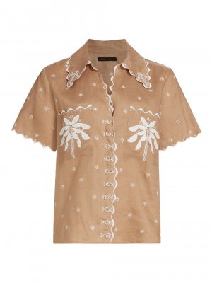 Льняная рубашка с вышивкой Palmiere и пуговицами спереди Magali Pascal