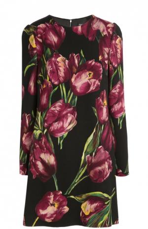 Мини-платье с длинным рукавом и цветочным принтом Dolce & Gabbana. Цвет: бордовый