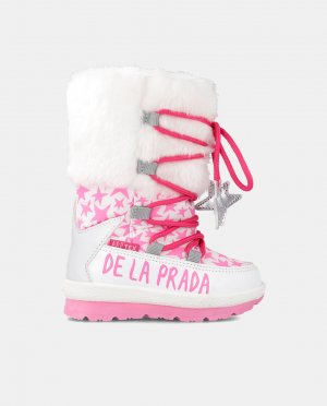 Ботинки для апре-ски девочек с мехом и звездным принтом Agatha Ruiz de la Prada, белый Prada