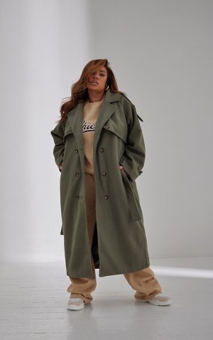 Объемное двубортное пальто цвета хаки с отделкой в ​​стиле милитари PrettyLittleThing
