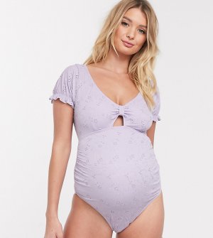 Лавандовый слитный купальник с вышивкой ришелье ASOS DESIGN maternity-Фиолетовый Maternity