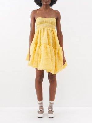 Демисеметричное платье из смесового шелка и матлассе , желтый Cecilie Bahnsen