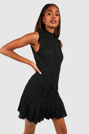 Мини-платье премиум, вязанное крючком, кружевное платье с орбинками , черный Boohoo