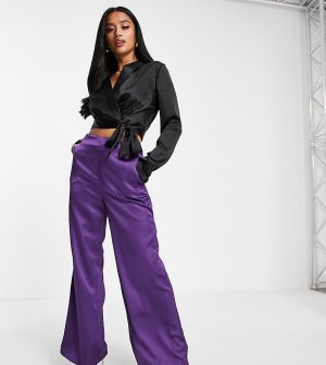 Атласные расклешенные брюки фиолетового цвета (от комплекта) -Фиолетовый цвет Flounce London Petite