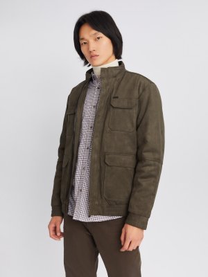 Утеплённая куртка из экозамши на синтепоне с воротником-стойкой zolla. Цвет: хаки