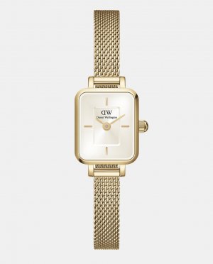 El Quadro Mini Evergold DW00100656 женские часы с золотой стальной сеткой , Daniel Wellington