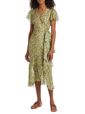 Платье Blaire с цветочной вуалью и запахом из смесового шелка , зеленый Tanya Taylor