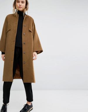 Oversize-пальто без воротника Paisie. Цвет: коричневый