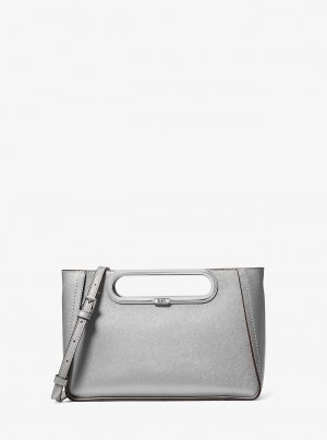 Большая трансформируемая сумка через плечо Chelsea из сафьяновой кожи цвета металлик , серебряный Michael Kors