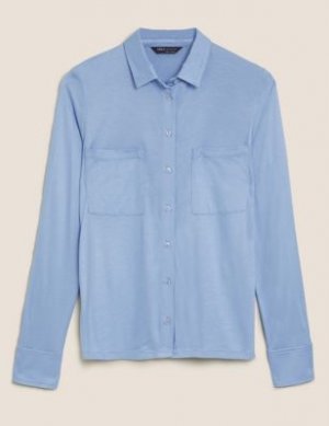 Рубашка из джерси стандартного кроя с длинным рукавом, Marks&Spencer Marks & Spencer. Цвет: синий