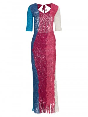 Вязаное крючком платье макси с цветными блоками , экру Alejandra Alonso Rojas