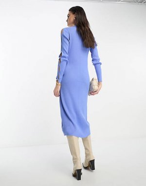 Платье миди на пуговицах с вырезами синего цвета Object