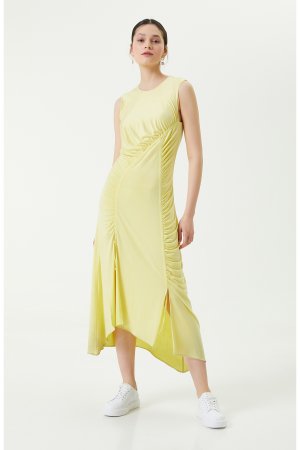 Желтое длинное платье с круглым вырезом , желтый Network