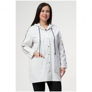 Куртка-ветровка из белой джинсовой ткани с мерцающим эффектом капюшоном и карманами plus size (большие размеры) OL/2117001-50 OLS. Цвет: белый
