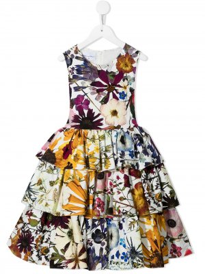 Ярусное платье с цветочным принтом Oscar De La Renta Kids. Цвет: разноцветный