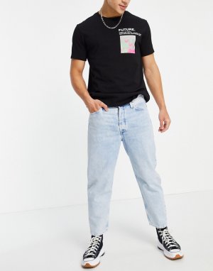 Укороченные джинсы с широкими штанинами и эффектом кислотной стирки Intelligence Rob-Голубой Jack & Jones