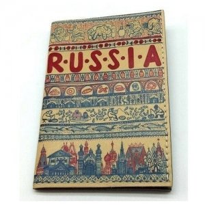 Кожаная обложка на паспорт. Russia TyggiD. Цвет: синий