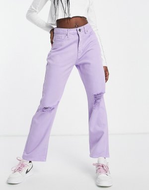 Сиреневые прямые джинсы с завышенной талией -Фиолетовый цвет NaaNaa