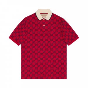 Рубашка-поло из пике эластичного хлопка Live Red/Bluette Gucci