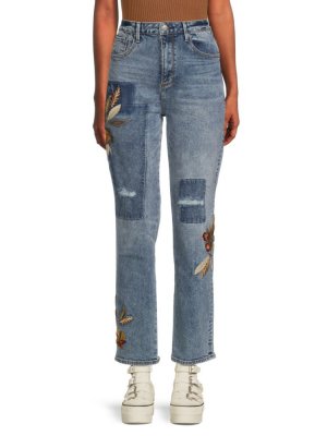 Прямые джинсы Stella с цветочным принтом и пэчворком , цвет Medium Wash Driftwood