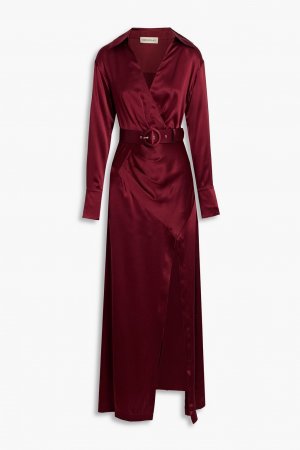 Платье макси Electra из шелкового атласа с запахом и поясом NICHOLAS, бордовый Nicholas