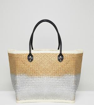 Соломенная пляжная сумка с эффектом омбре South Beach. Цвет: серебряный