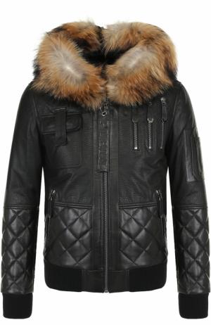 Кожаная куртка на молнии с меховой отделкой капюшона Philipp Plein. Цвет: черный
