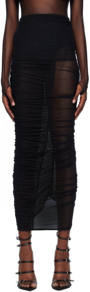 Черная прозрачная юбка-миди Mugler