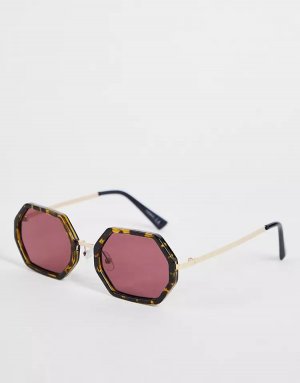 Солнцезащитные очки с шестиугольной оправой и фиолетовыми линзами ASOS DESIGN, коричневый