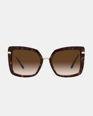 Женские квадратные солнцезащитные очки из ацетата гаваны с металлическими дужками , коричневый Tiffany & Co