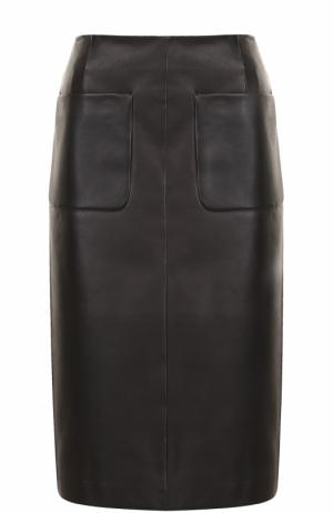Кожаная юбка-миди с карманами Escada. Цвет: черный