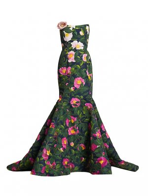 Вечернее платье фай с принтом Camellia Oscar De La Renta, синий Renta