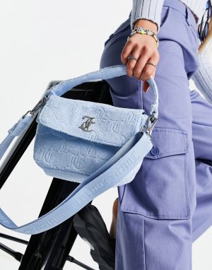 Светло-голубая махровая сумка через плечо с жаккардовым узором -Голубой Juicy Couture