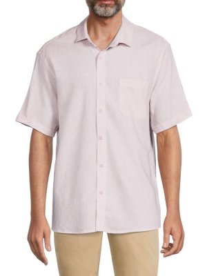 Рубашка на пуговицах с короткими рукавами из смесового льна , розовый Saks Fifth Avenue