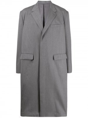 Длинное однобортное пальто Fumito Ganryu. Цвет: серый