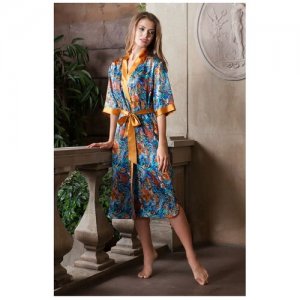 Mia Шелковый халат - кимоно средней длины(100% натуральный ше (M(46) / print # 988) Mia-Mia. Цвет: голубой/оранжевый