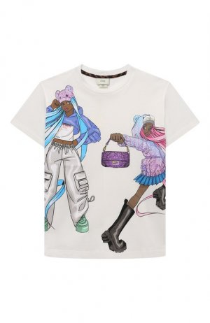 Хлопковая футболка Fendi. Цвет: кремовый