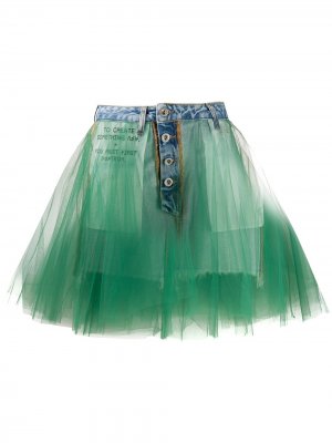 Джинсовая юбка со вставками из тюля UNRAVEL PROJECT. Цвет: зеленый