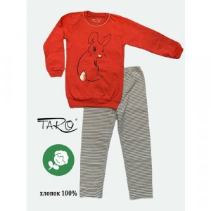 Пижама , размер 122, серый, красный Taro. Цвет: красный