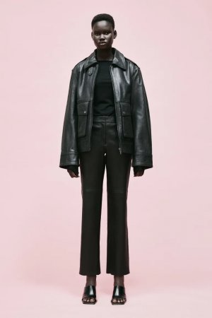 Расклешенные кожаные брюки , черный H&M