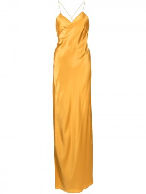 Вечернее платье с перекрестными бретелями и запахом Michelle Mason. Цвет: золотистый