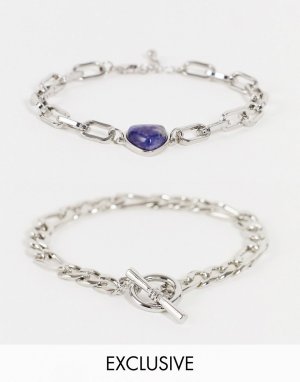 Набор из 2 серебристых браслетов в стиле унисекс с камнем-сердечком Inspired-Серебристый Reclaimed Vintage