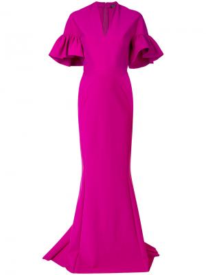 Вечернее платье с пышными рукавами Greta Constantine. Цвет: розовый и фиолетовый