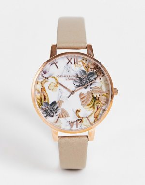 Часы песочного цвета и розового золота с цветами на циферблате -Золотистый Olivia Burton