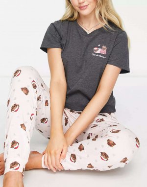 Новинка розового пижамного комплекта «Мопсы в одеялах» New Look