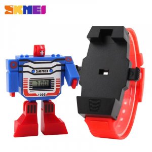 SKMEI 1095 светодиодные цифровые часы, модные детские креативные повседневные наручные часы с мультяшным роботом и искусственным ремешком